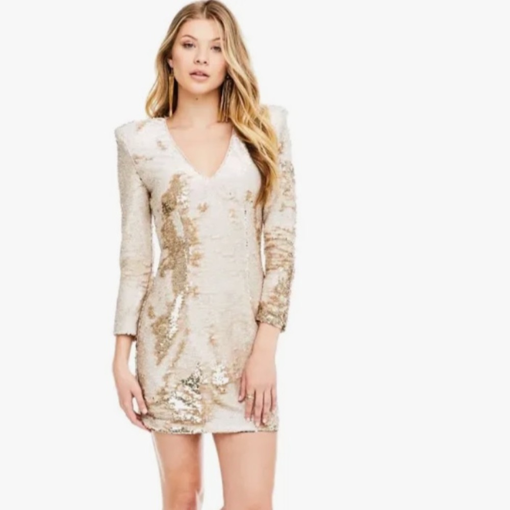 NWT ASTR the Label long sleeves gold sequins dress Size S
